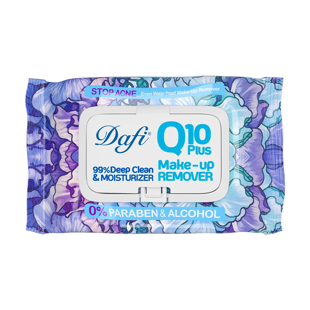 کیوتن-گلی-2 دستمال مرطوب پاک کننده آرایش دافی مدل Q10 طرح گل 1 50 عددی - Image 1